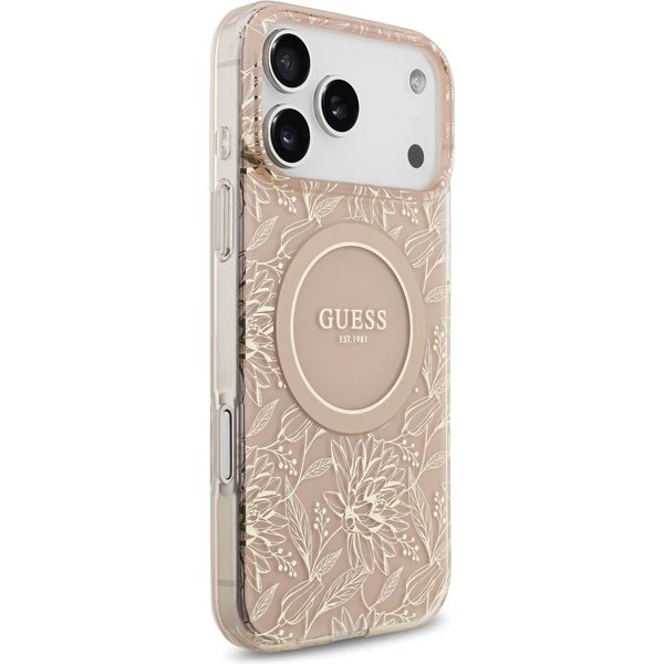 Guess IML Flowers Allover Strap MagSafe kryt iPhone 17 Pro ružový 