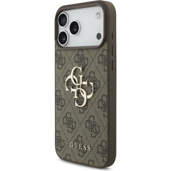 Guess PU 4G Metal Logo Strap kryt iPhone 17 Pro Max hnedý 