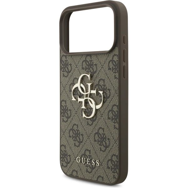 Guess PU 4G Metal Logo Strap kryt iPhone 17 Pro Max hnedý 