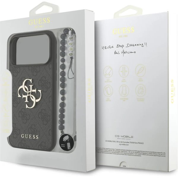 Guess PU 4G Metal Logo Strap kryt iPhone 17 Pro čierny 