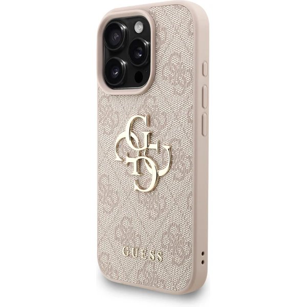 Guess PU 4G Metal Logo Strap kryt iPhone 16 Pro ružový 