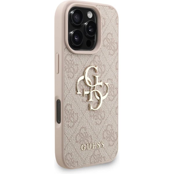 Guess PU 4G Metal Logo Strap kryt iPhone 16 Pro ružový 