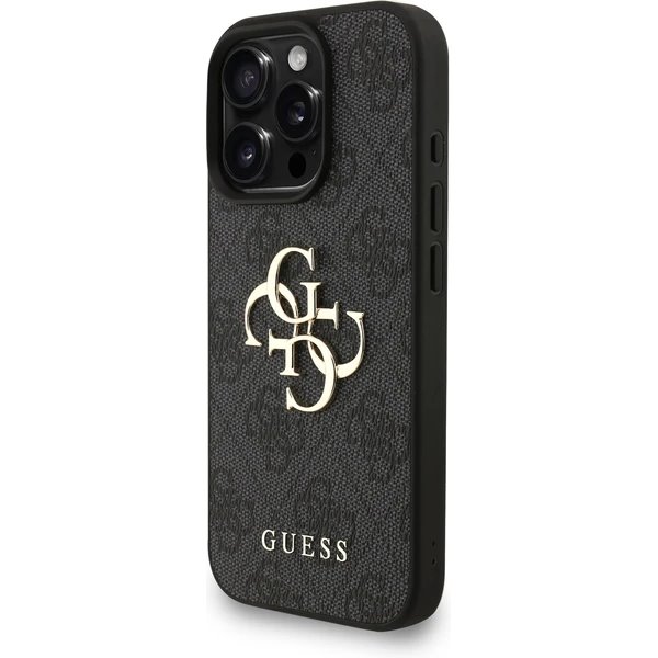 Guess PU 4G Metal Logo Strap kryt iPhone 16 Pro Max čierny 
