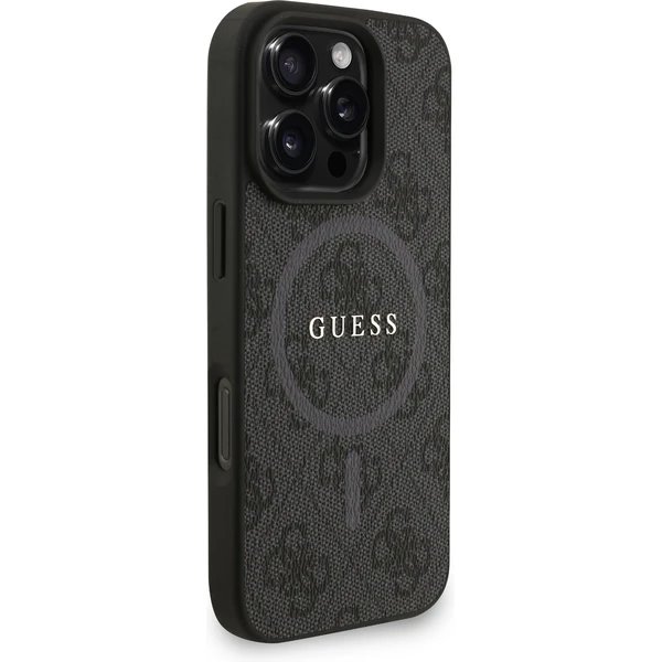 Guess PU Leather 4G Colored Ring Strap MagSafe kryt iPhone 16 Pro čierny 