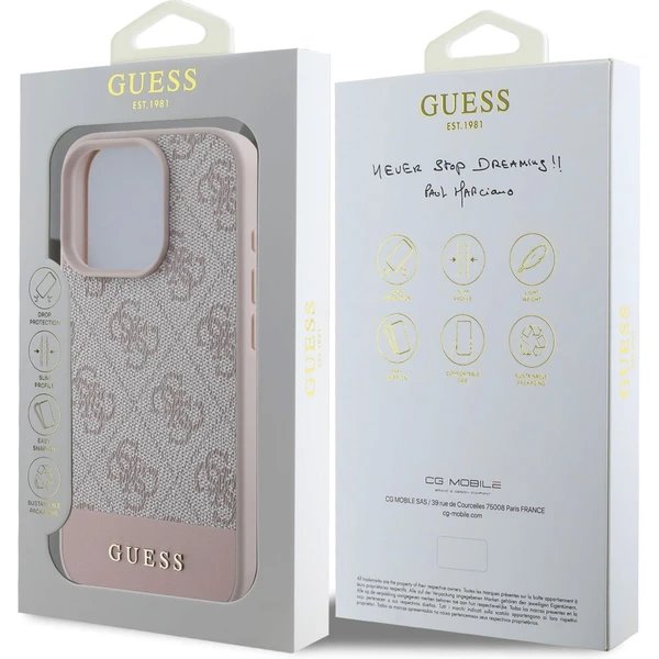 Guess PU 4G Stripe kryt iPhone 16 Pro ružový 
