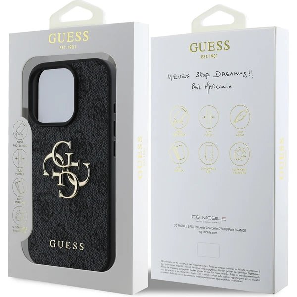 Guess PU 4G Metal Logo kryt iPhone 16 Pro Max šedý 
