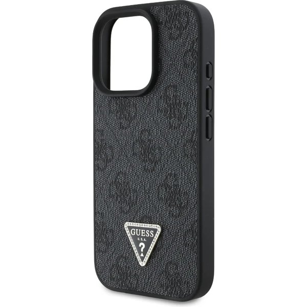Guess PU 4G Strass Triangle Metal Logo kryt iPhone 16 Pro čierny 