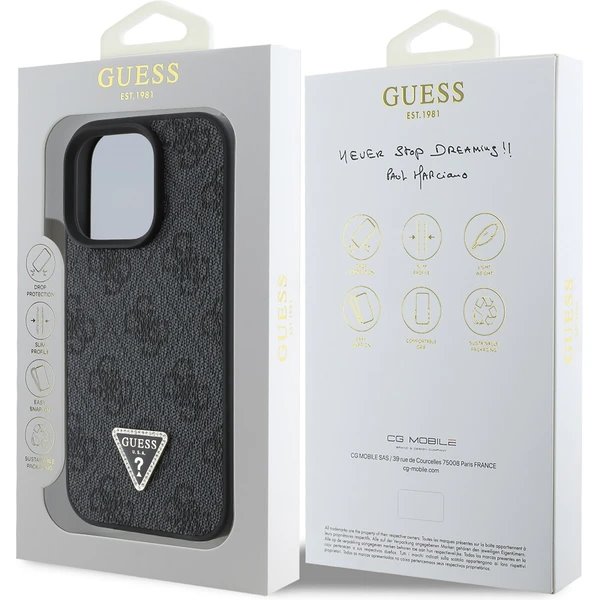 Guess PU 4G Strass Triangle Metal Logo kryt iPhone 16 Pro čierny 