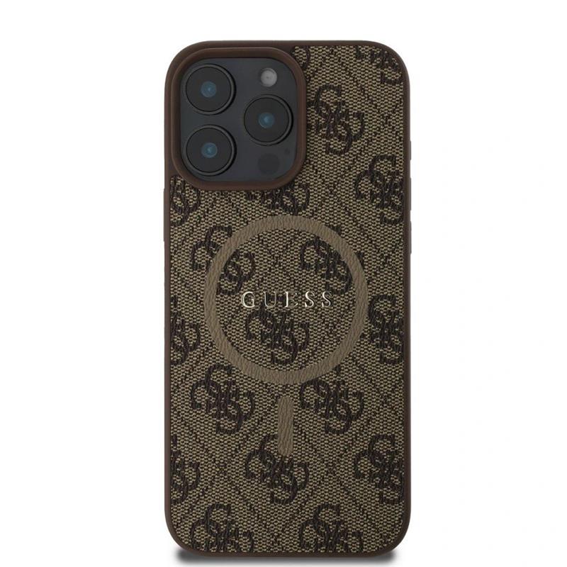 Guess PU Leather 4G Colored Ring MagSafe kryt iPhone 16 Pro Max hnedý 
