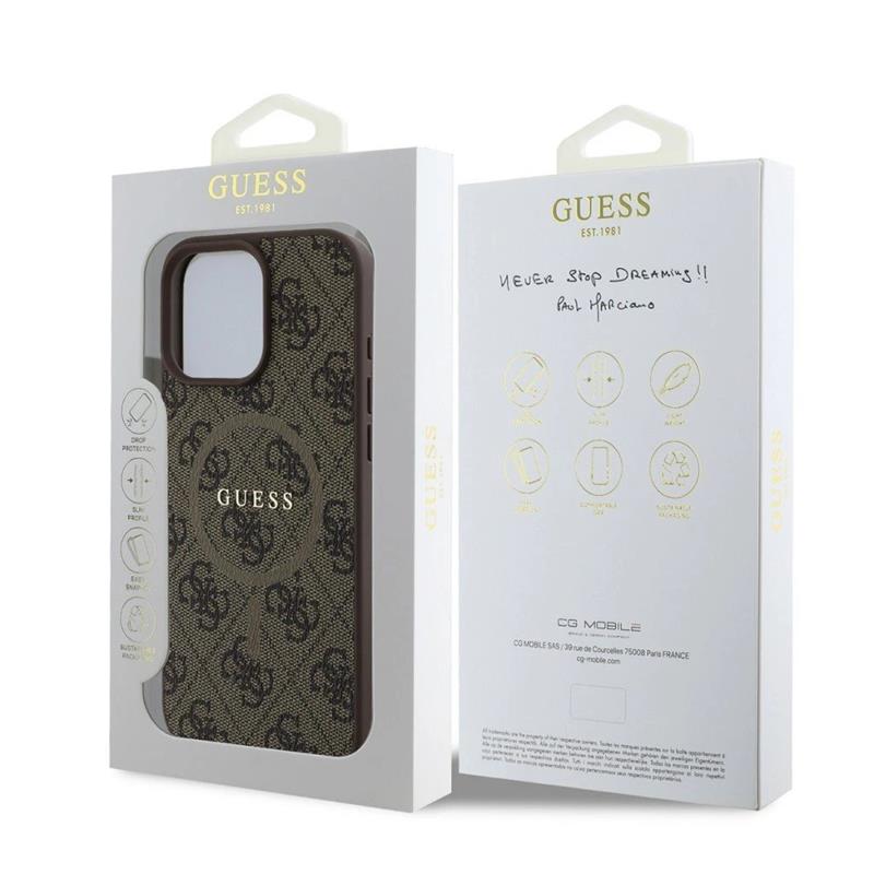Guess PU Leather 4G Colored Ring MagSafe kryt iPhone 16 Pro Max hnedý 