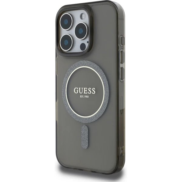 Guess IML Glitter Ring MagSafe kryt iPhone 16 Pro Max čierny 