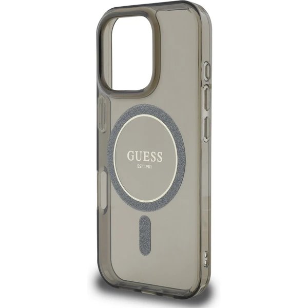 Guess IML Glitter Ring MagSafe kryt iPhone 16 Pro čierny 