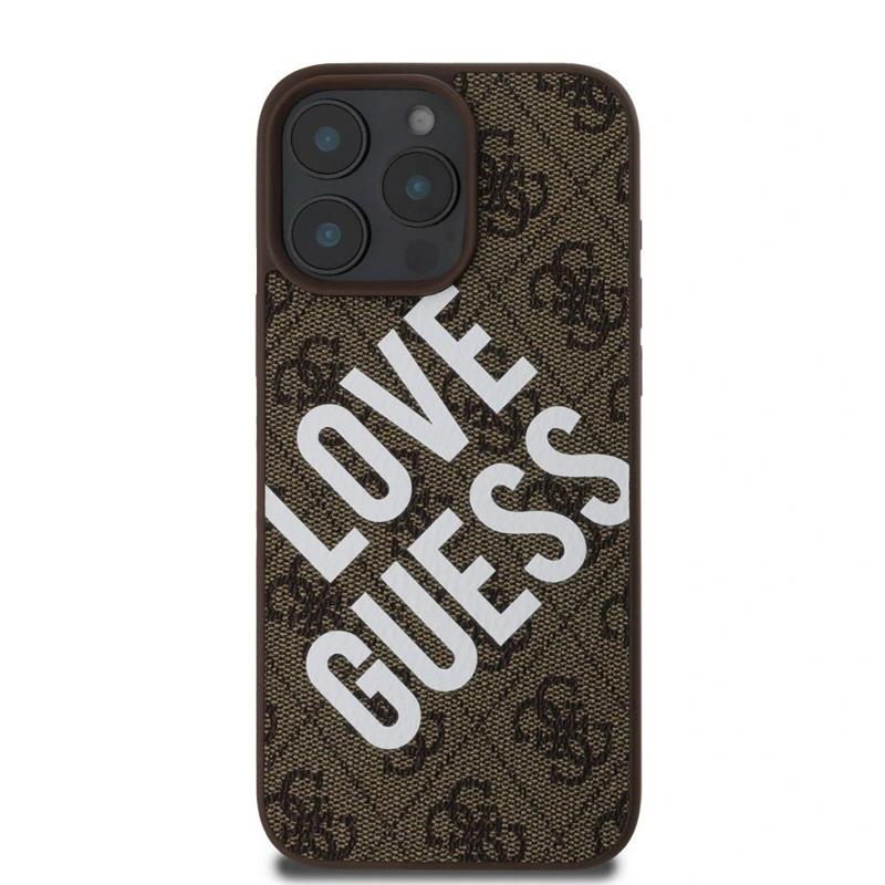 Guess PU Leather 4G Big Love Logo MagSafe kryt iPhone 16 Pro Max hnedý