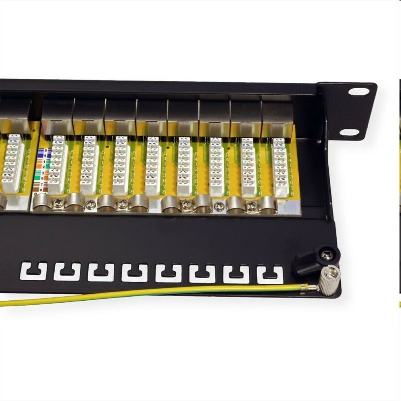 OEM patch panel 24port Cat6A, STP, blok Krone LSA+, vyväz. lišta, 1U čierny 