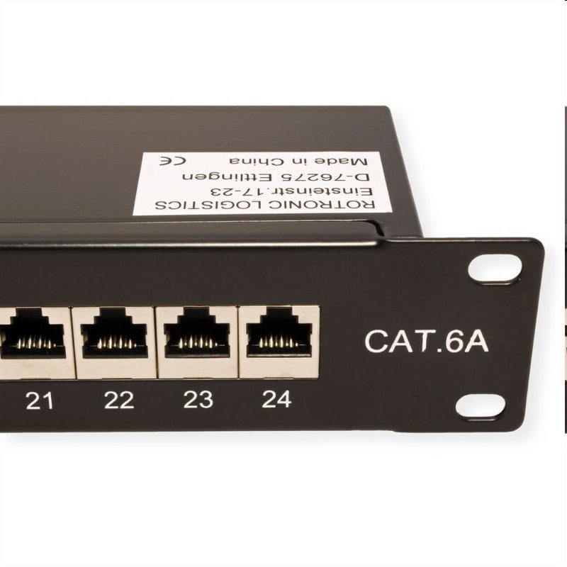 OEM patch panel 24port Cat6A, STP, blok Krone LSA+, vyväz. lišta, 1U čierny 