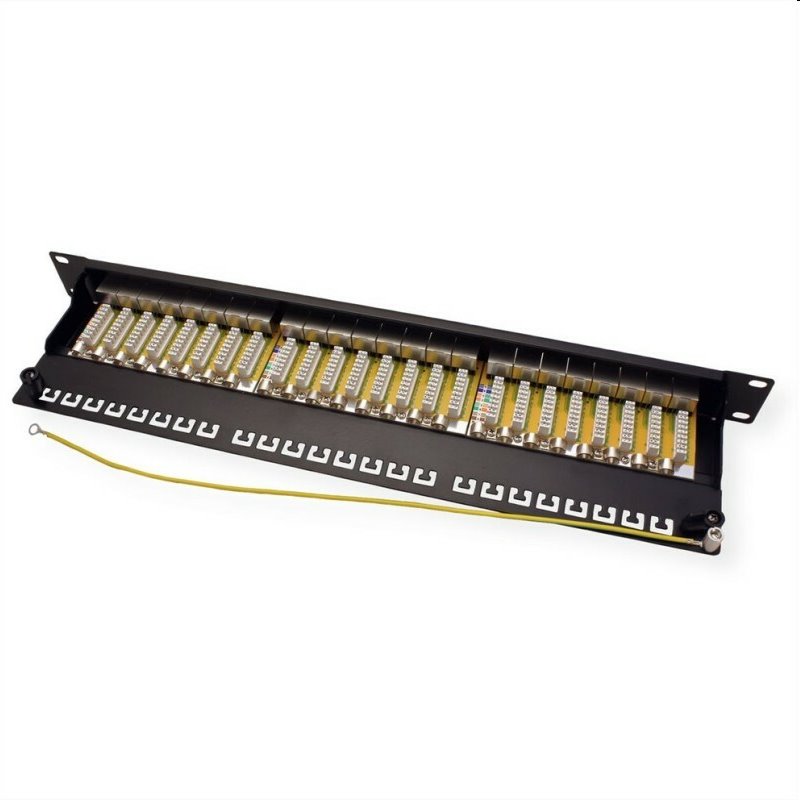 OEM patch panel 24port Cat6A, STP, blok Krone LSA+, vyväz. lišta, 1U čierny 