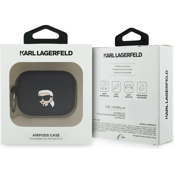 Karl Lagerfeld 3D Logo NFT Karl Head Silikonové Púzdro pre AirPods 3 Pro čierne 