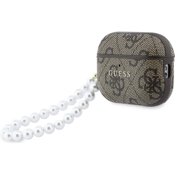 Guess PU 4G Classic Logo Pearl Strap Púzdro pre AirPods 3 Pro hnedé 