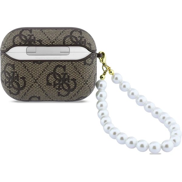 Guess PU 4G Classic Logo Pearl Strap Púzdro pre AirPods 3 Pro hnedé 