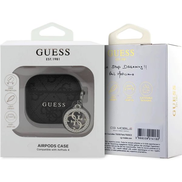 Guess 4G Script PC/PU Charm Púzdro pre AirPods 4 čierne 