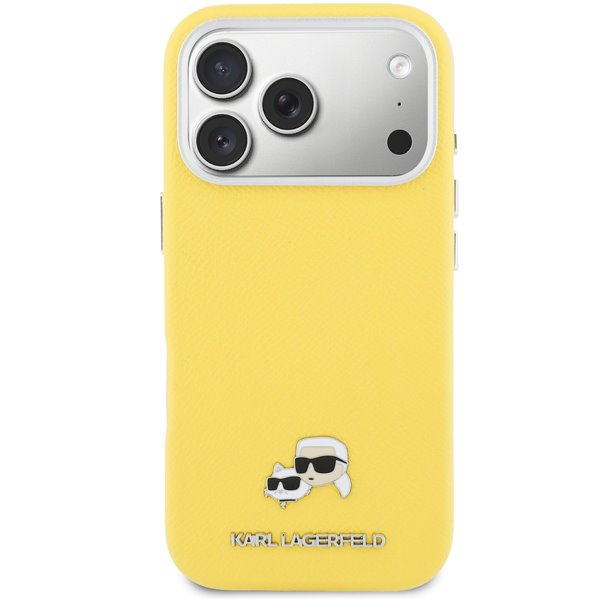 Karl Lagerfeld PU Karl and Choupette Heads Pins MagSafe kryt iPhone 17 Pro Max žltý 