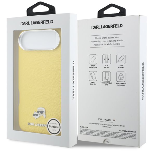 Karl Lagerfeld PU Karl and Choupette Heads Pins MagSafe kryt iPhone Air žltý 