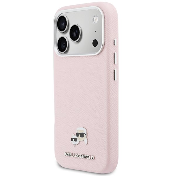 Karl Lagerfeld PU Karl and Choupette Heads Pins MagSafe kryt iPhone 17 Pro Max ružový 