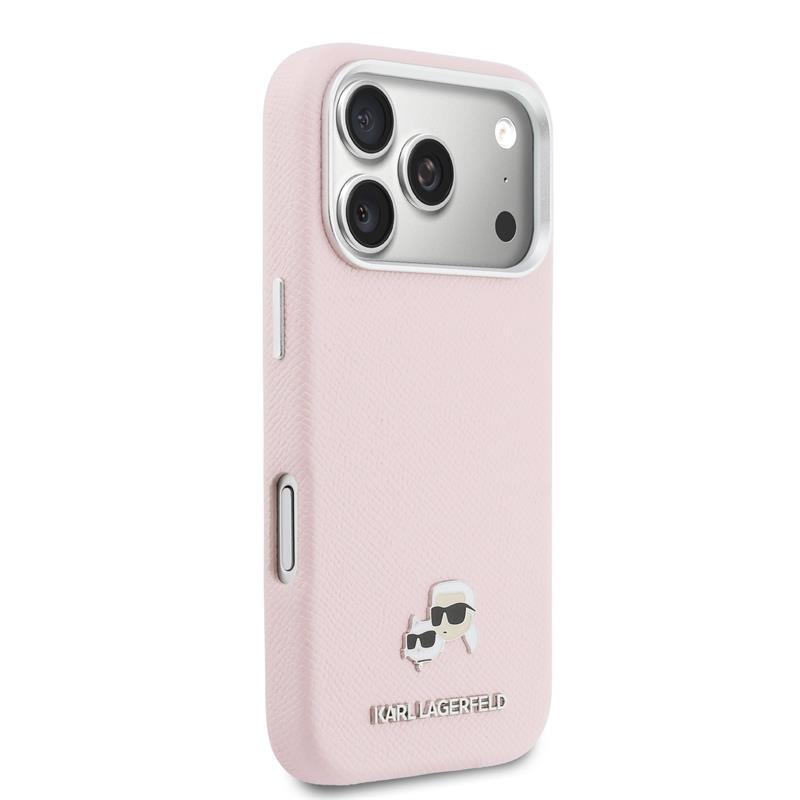 Karl Lagerfeld PU Karl and Choupette Heads Pins MagSafe kryt iPhone 17 Pro Max ružový 