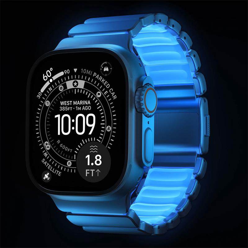 Nomad remienok Stratos pre Apple Watch 44-49mm - Ice Blue Glow/Natural Hardware 