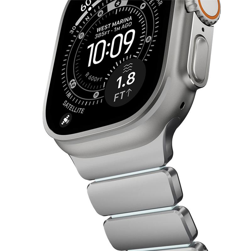 Nomad remienok Stratos pre Apple Watch 44-49mm - Ice Blue Glow/Natural Hardware 
