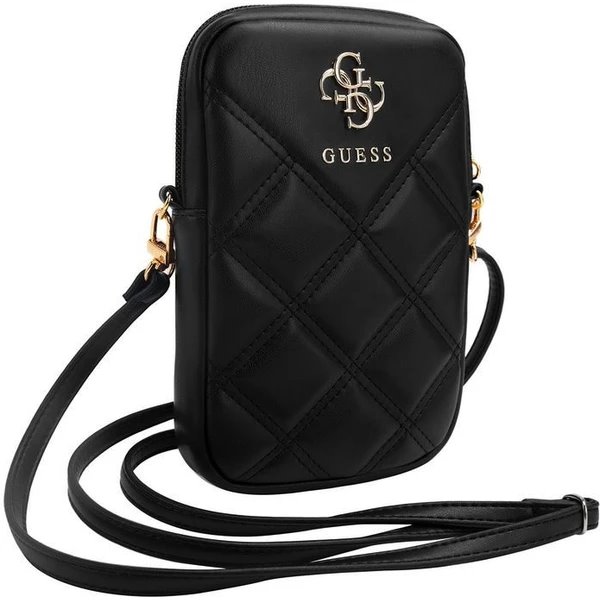 Guess PU Quilted 4G Metal Logo Taška na Telefón so zipsom čierna 