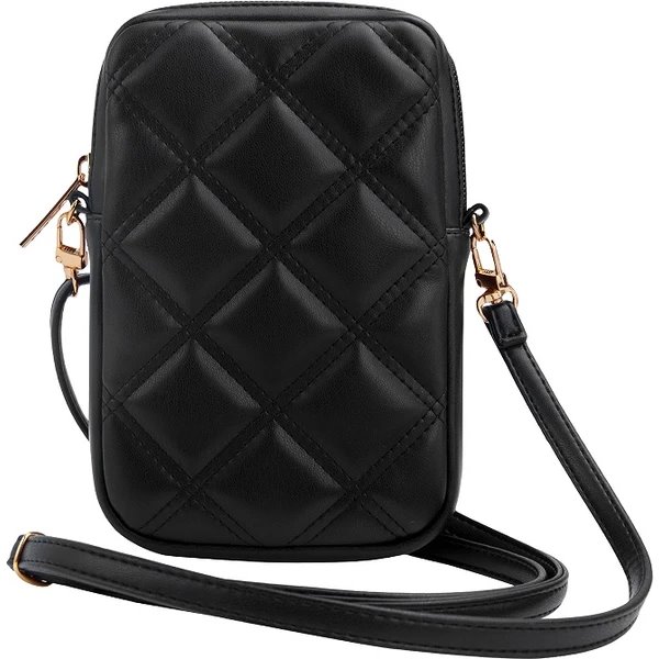 Guess PU Quilted 4G Metal Logo Taška na Telefón so zipsom čierna 