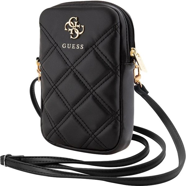Guess PU Quilted 4G Metal Logo Taška na Telefón so zipsom čierna 