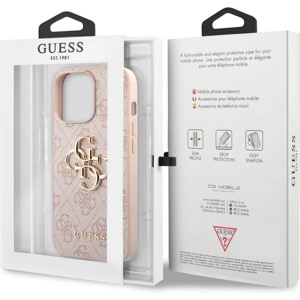 Guess PU 4G Metal Logo kryt iPhone 13 Pro ružový 