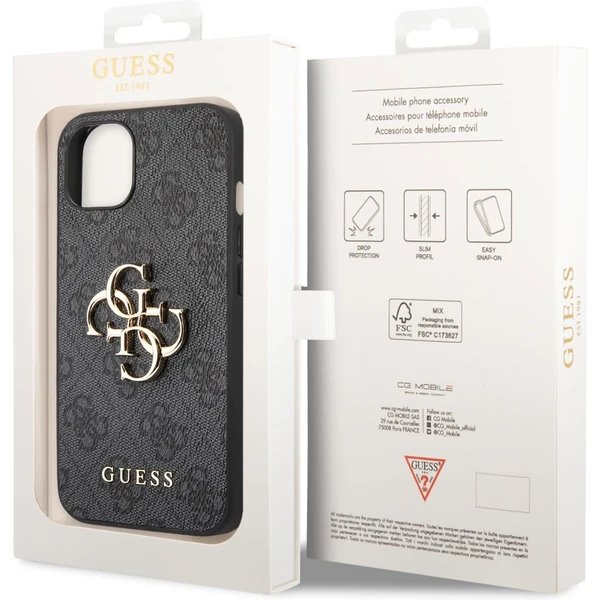Guess PU 4G Metal Logo kryt iPhone 14 hnedý 