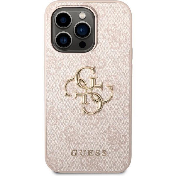 Guess PU 4G Metal Logo kryt iPhone 14 Pro ružový 