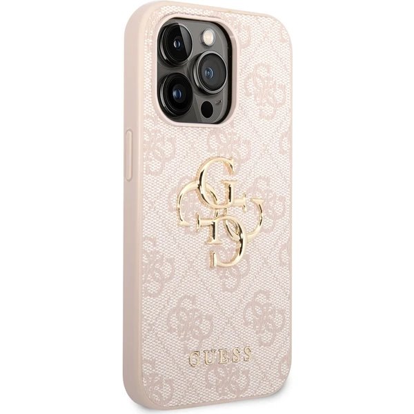 Guess PU 4G Metal Logo kryt iPhone 14 Pro ružový 