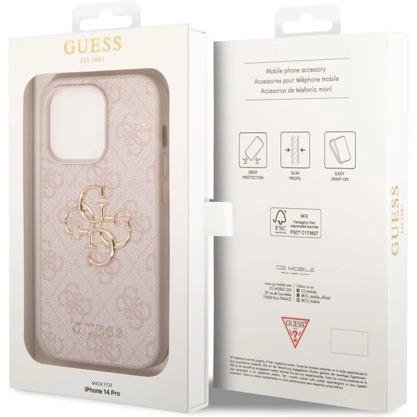 Guess PU 4G Metal Logo kryt iPhone 14 Pro Max ružový 