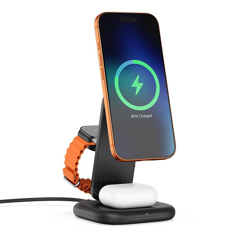 Satechi 3-in-1 Foldable Qi2 Wireless Charging Stand 25W - Space Black 