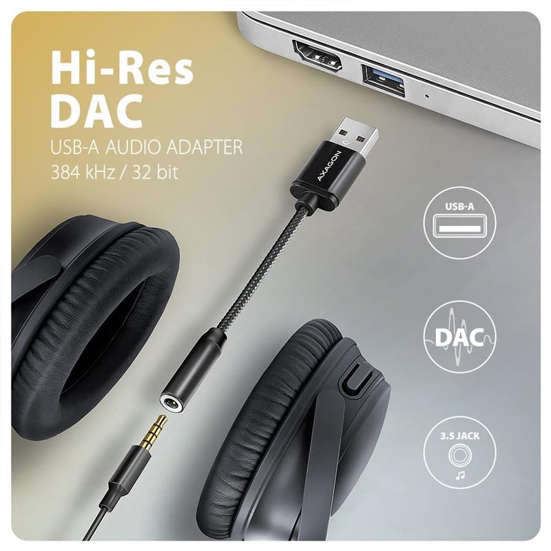 AXAGON ADA-HA, USB-A na 3.5mm Hi-Res audio adaptér, 384kHz/32bit, stereo 