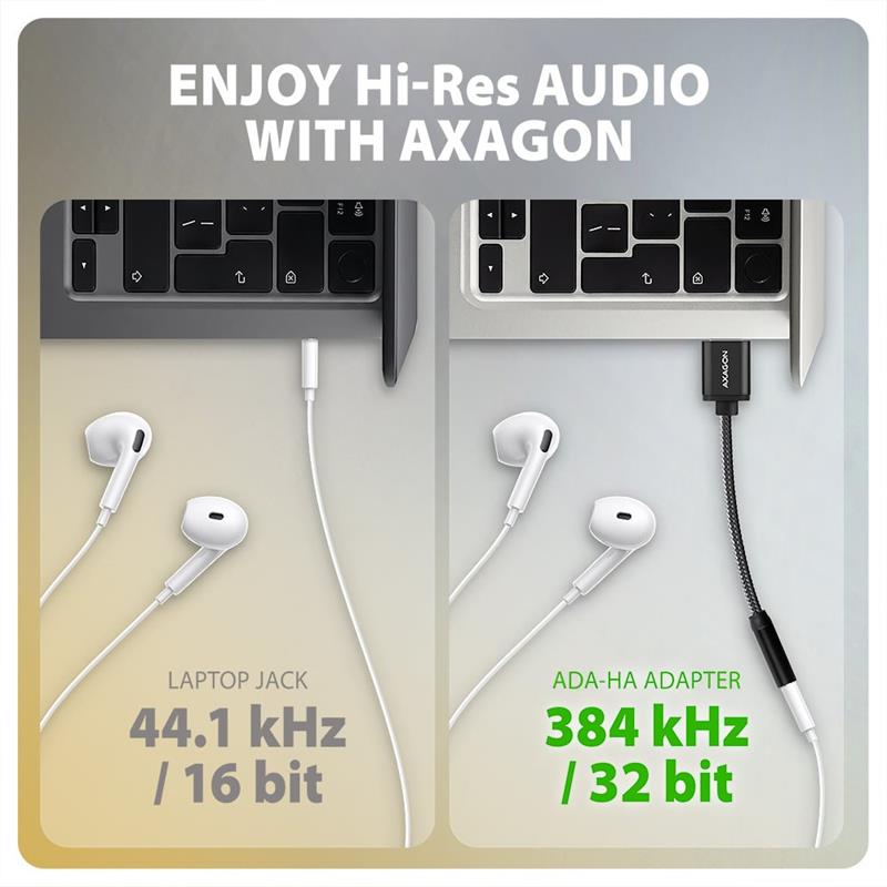 AXAGON ADA-HA, USB-A na 3.5mm Hi-Res audio adaptér, 384kHz/32bit, stereo 
