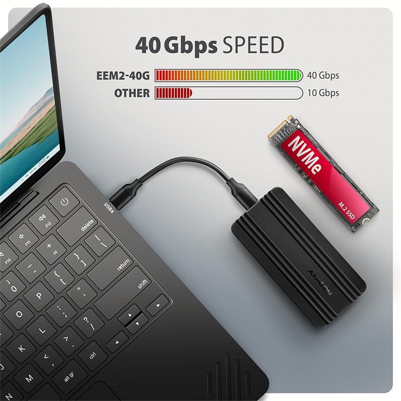 AXAGON EEM2-40G, USB-C 40Gbps externý box pre M.2 NVMe SSD, zosilnený hliník 
