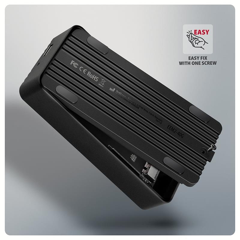 AXAGON EEM2-40G, USB-C 40Gbps externý box pre M.2 NVMe SSD, zosilnený hliník 