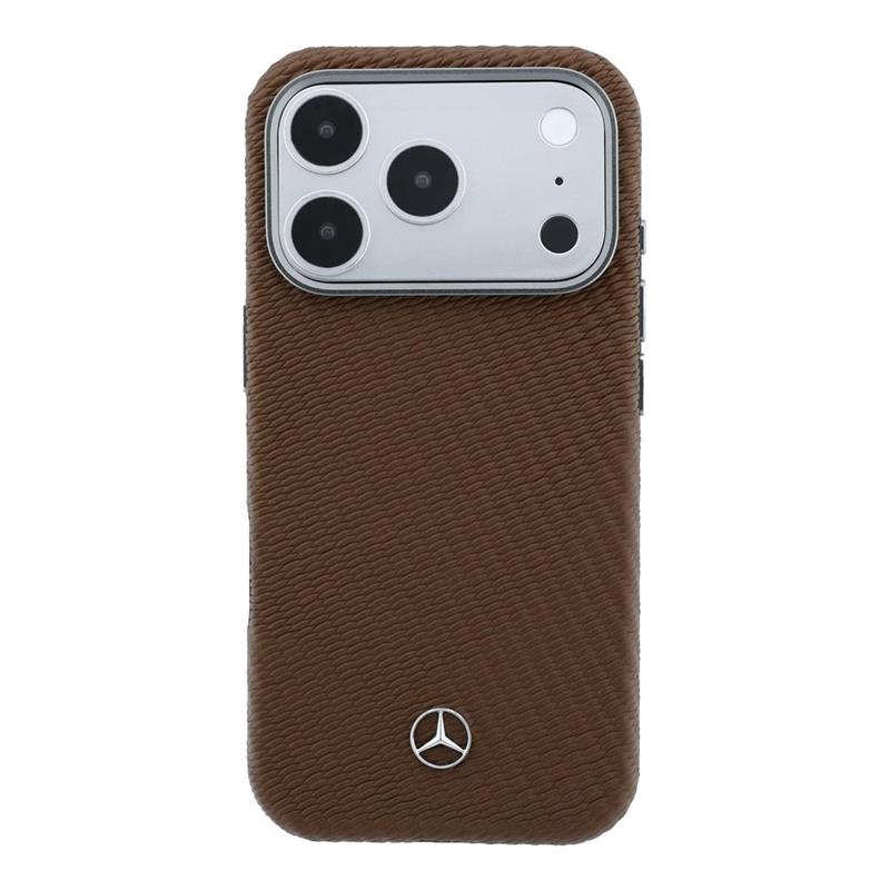 Mercedes PU Leather Wood Semi Wrap MagSafe Kryt pre iPhone 17 Pro Max hnedý 