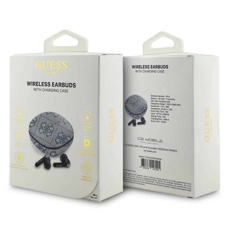 Guess PU 4G Metal Logo ENC TWS Bezdrôtové Slúchadlá modré 