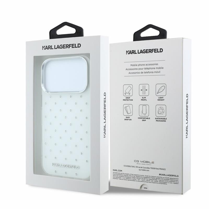 Karl Lagerfeld IML Rhinestones Allover kryt iPhone 18 Pro Max biely 