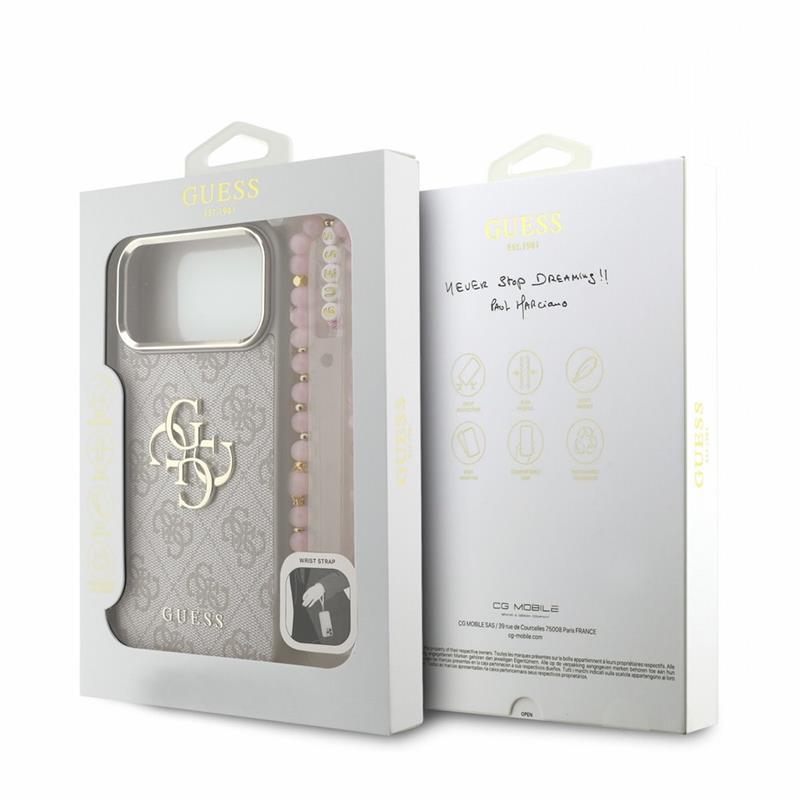 Guess PU 4G Metal Logo Strap kryt iPhone 18 Pro ružový 