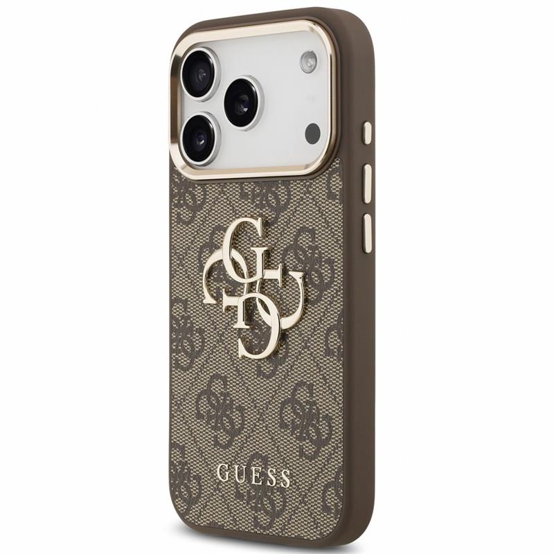 Guess PU 4G Metal Logo Strap kryt iPhone 18 Pro hnedý 