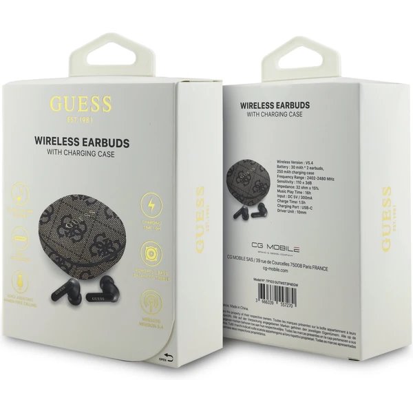 Guess PU 4G Metal Logo ENC TWS Bezdrôtové Slúchadlá hnedé 