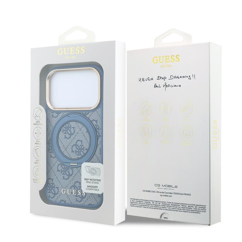 Guess PU 4G Ring Stand MagSafe kryt iPhone 18 Pro modrý 